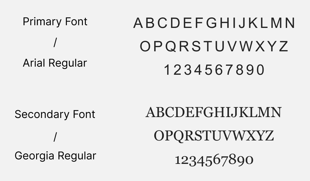 The Arial and Georgia alphabets, upper and lower case with numerals